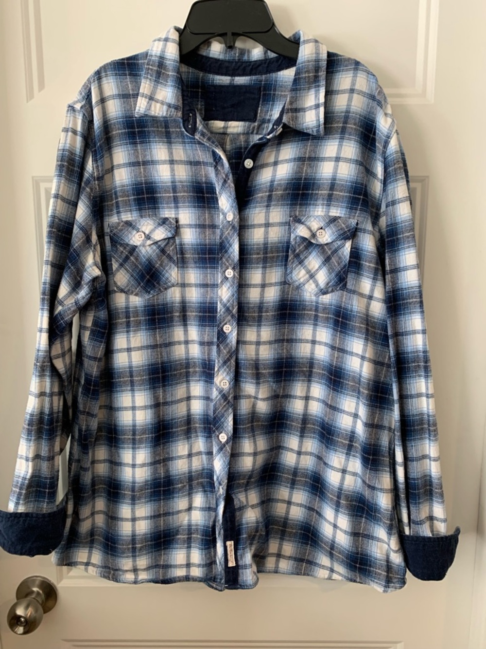 David Peyser women ´s Blue & White Plaid Button-Up Flannel Shirt